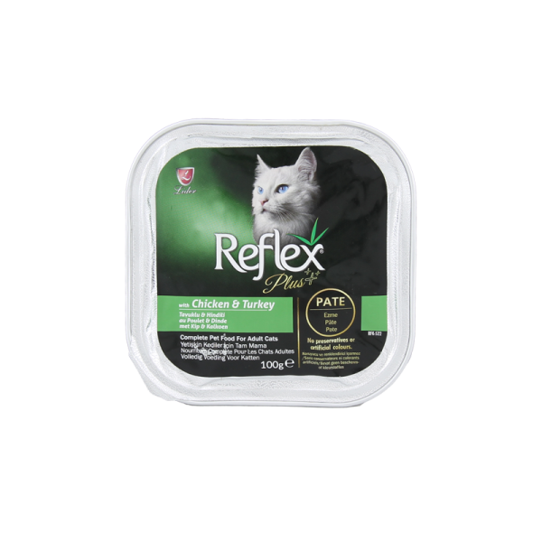 غذای کاسه‌ ای گربه مرغ و بوقلمون رفلکس پلاس Reflex Plus Chicken ,Turkey وزن 100 گرم