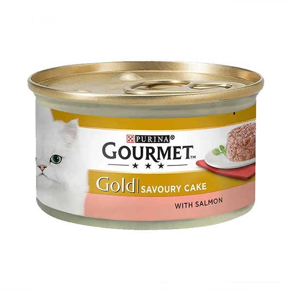 کنسرو غذای گربه گورمت مدل Gold Salmon Savoury Cake وزن ۸۵ گرم
