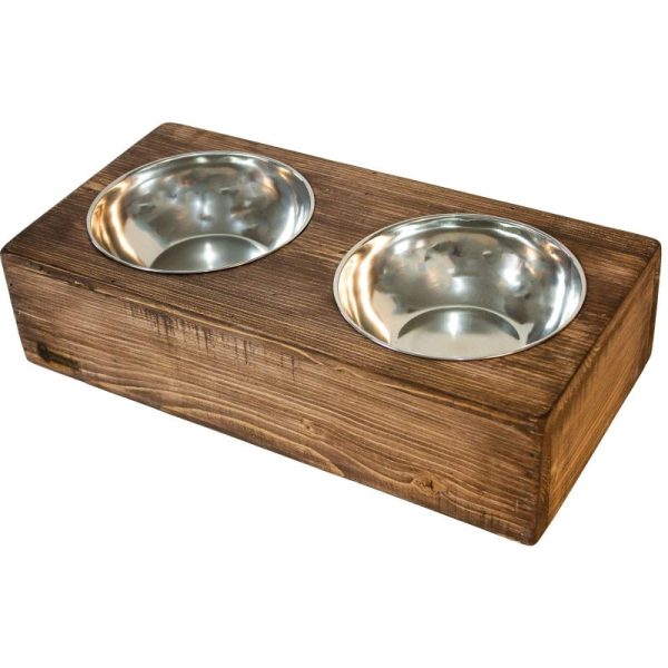 ظرف غذای سگ و گربه استیل با پایه چوبی